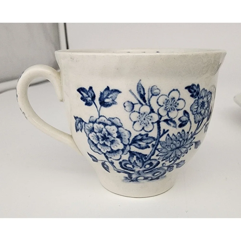 Wood's England Dorset Tea Cup Saucers 5pc Blue White Floral Vintage Transferware